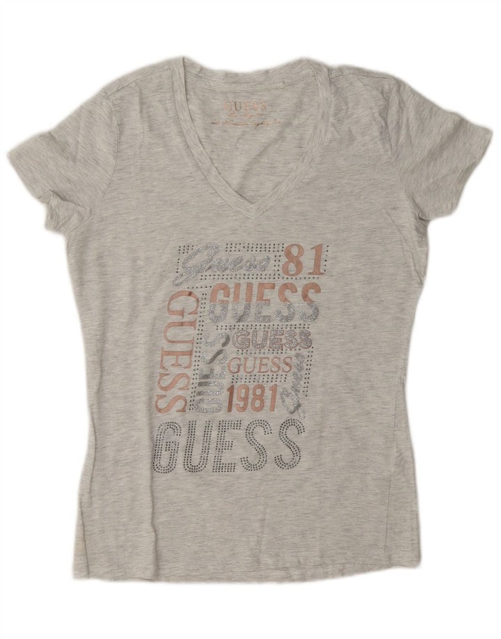 Guess Womens Graphic T-Shirt Top UK 14 Medium Grey Flecked