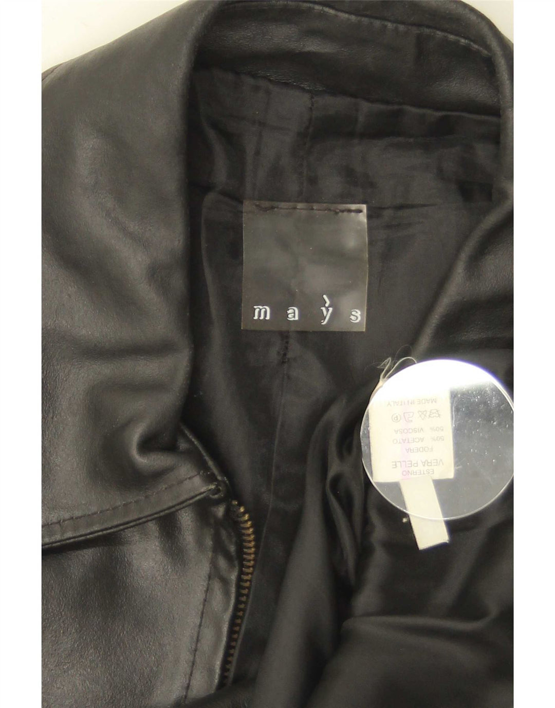 Mays Mens Leather Jacket IT 46 Small Black Leather