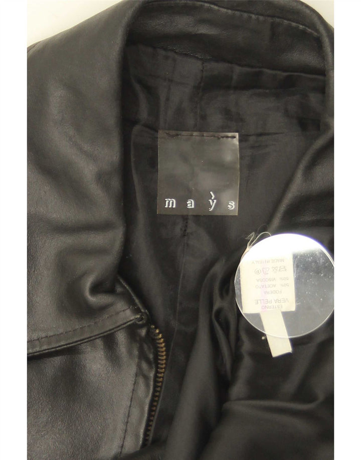 Mays Mens Leather Jacket IT 46 Small Black Leather