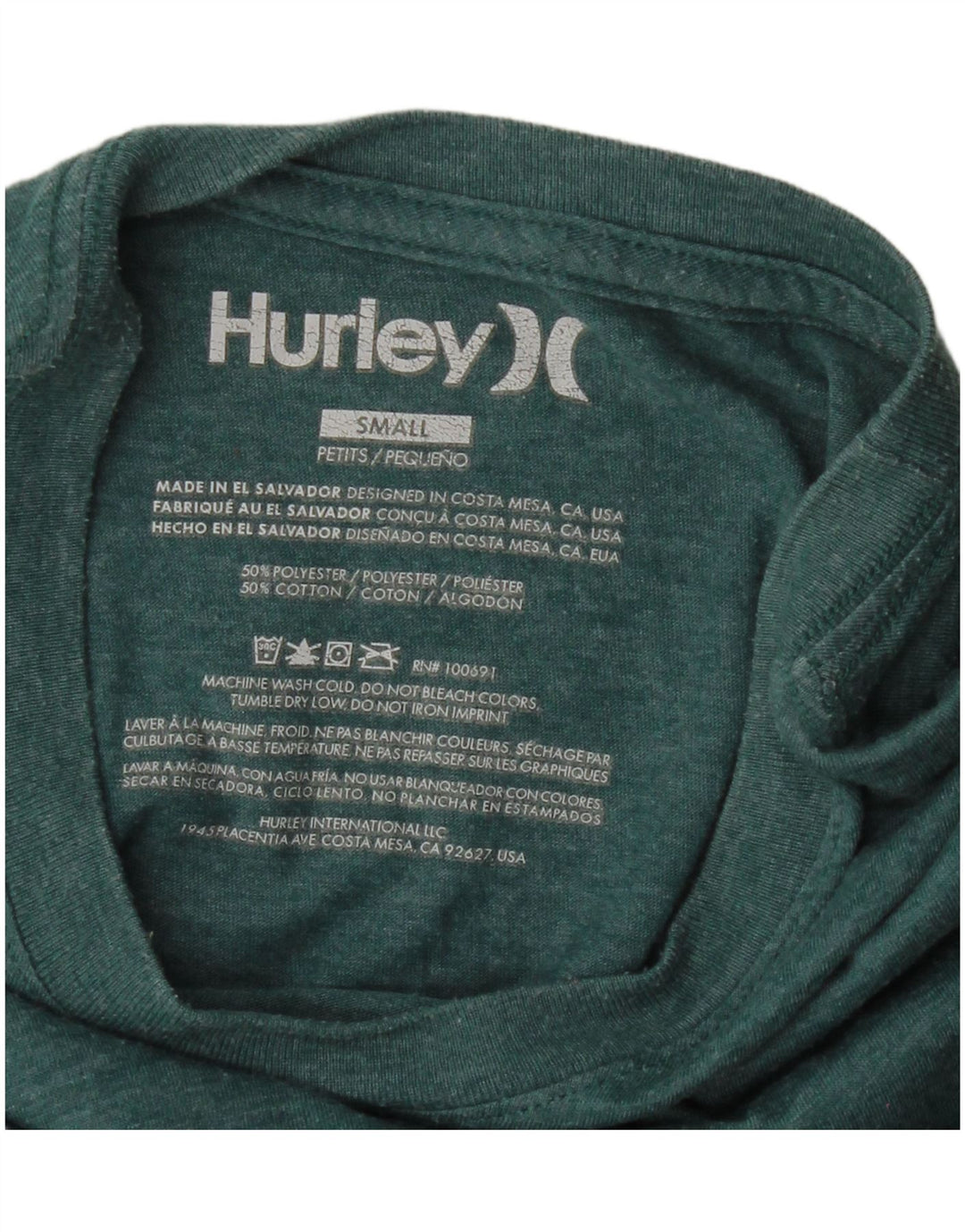 HURLEY Mens Petite Graphic T-Shirt Top Small Green Polyester