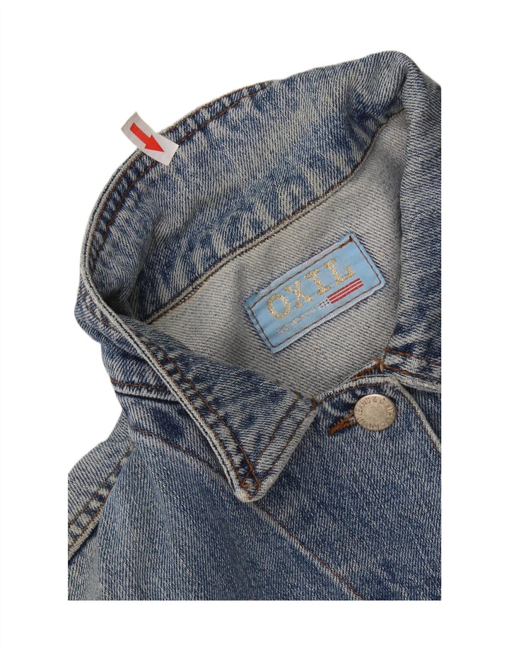 VINTAGE Womens Crop Denim Jacket UK 14 Medium Blue