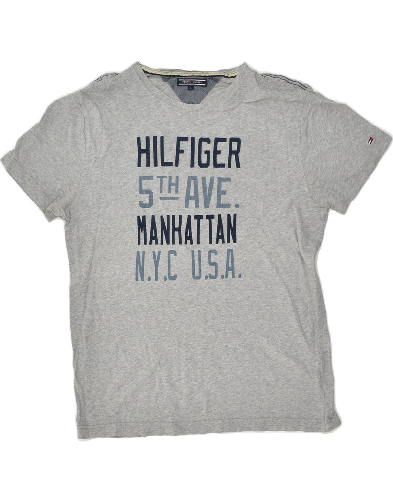 TOMMY HILFIGER Mens Graphic T-Shirt Top Large Grey Cotton | Vintage Tommy Hilfiger | Thrift | Second-Hand Tommy Hilfiger | Used Clothing | Messina Hembry 