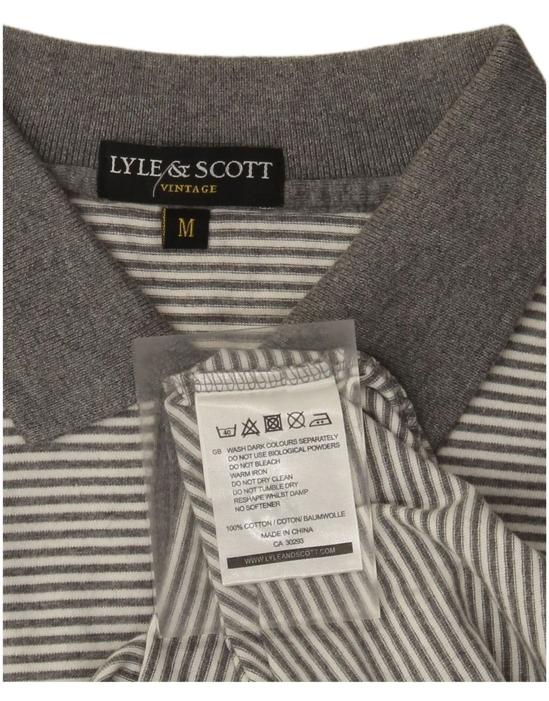 Lyle & Scott Mens Polo Shirt Medium Grey Striped Cotton
