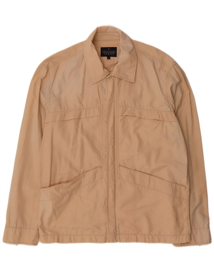 TRUSSARDI JEANS Mens Utility Jacket IT 54 2XL Beige Cotton