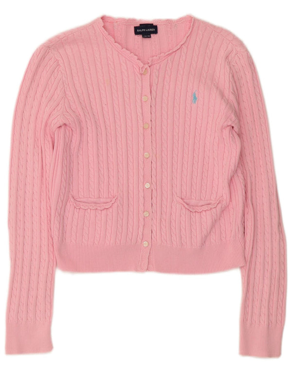 Ralph Lauren Girls Crop Cardigan Sweater 12-13 Years Large Pink Cotton
