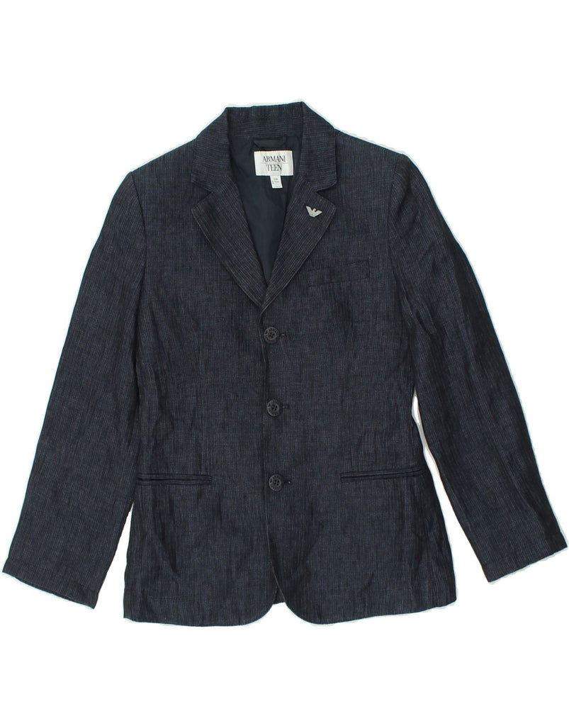 ARMANI TEEN Boys 3 Button Blazer Jacket 11-12 Years Navy Blue Linen | Vintage Armani Teen | Thrift | Second-Hand Armani Teen | Used Clothing | Messina Hembry 