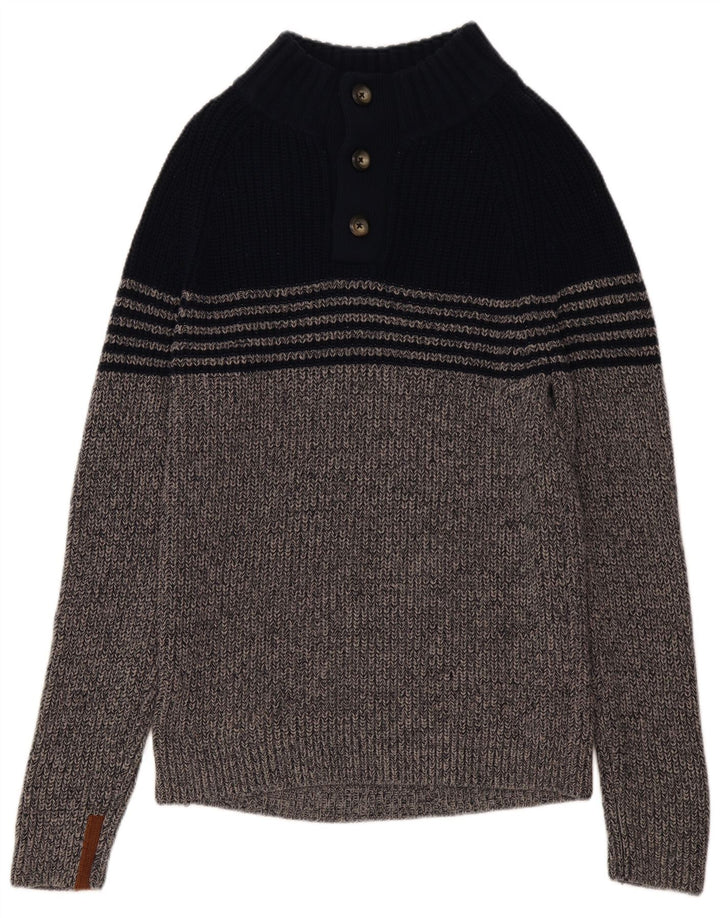 WHITE STUFF Womens Button Neck Jumper Sweater UK 16 Large Grey Colourblock