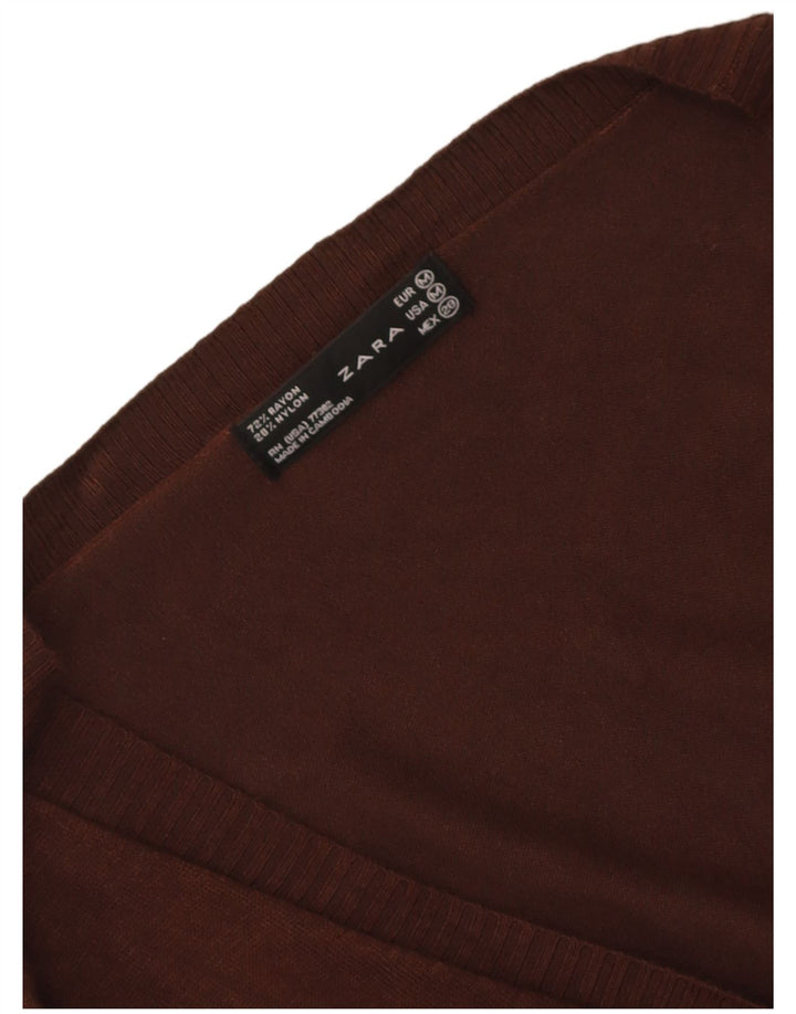 Zara Womens Wrap Cardigan Sweater UK 12 Medium Brown Rayon