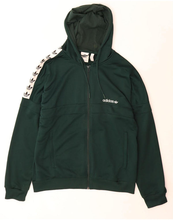 Adidas Mens Graphic Zip Hoodie Sweater Large Green Colourblock Polyester