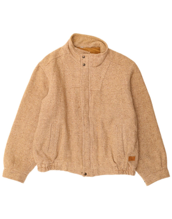 Faciba Mens Bomber Jacket IT 50 Large Beige Herringbone Virgin Wool