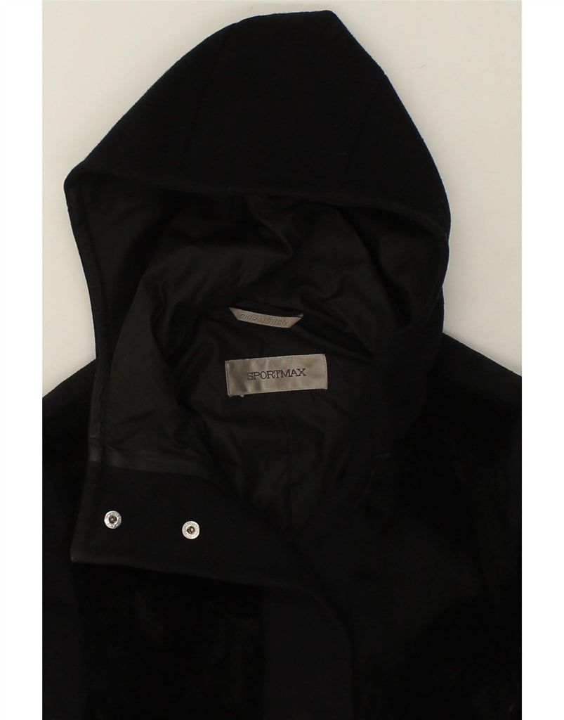 SPORTMAX Womens Hooded Windbreaker Jacket UK 8 Small Black Wool | Vintage Sportmax | Thrift | Second-Hand Sportmax | Used Clothing | Messina Hembry 