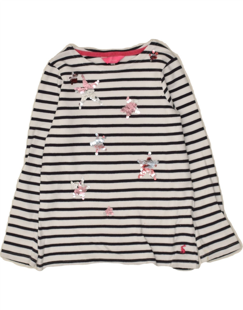 JOULES Girls Top Long Sleeve 7-8 Years White Striped Cotton | Vintage Joules | Thrift | Second-Hand Joules | Used Clothing | Messina Hembry 