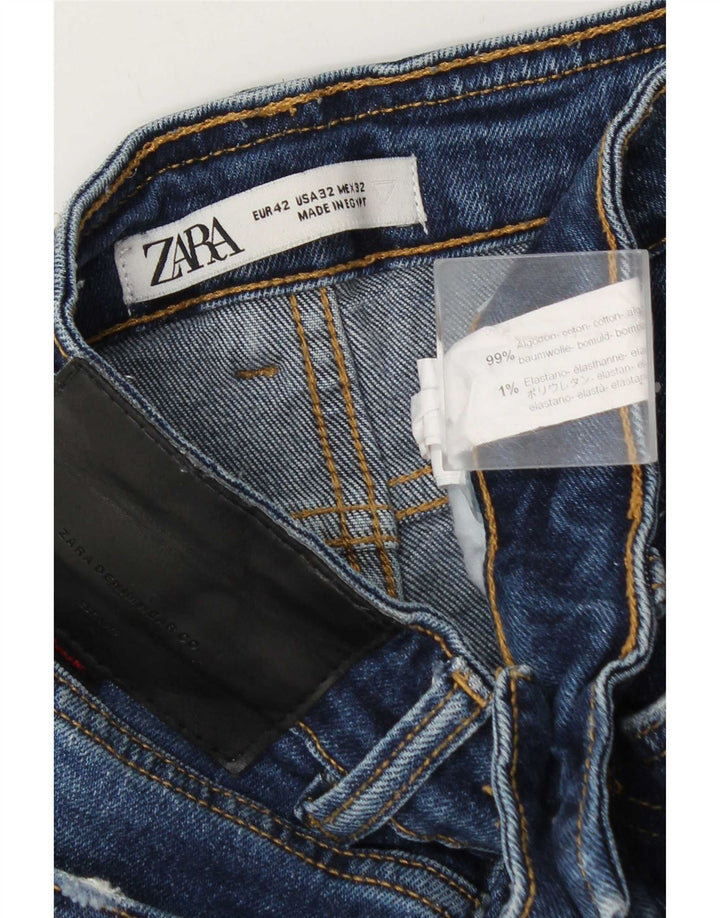 Zara Mens Distressed Slim Jeans EU 42 Large W32 L32 Blue Cotton