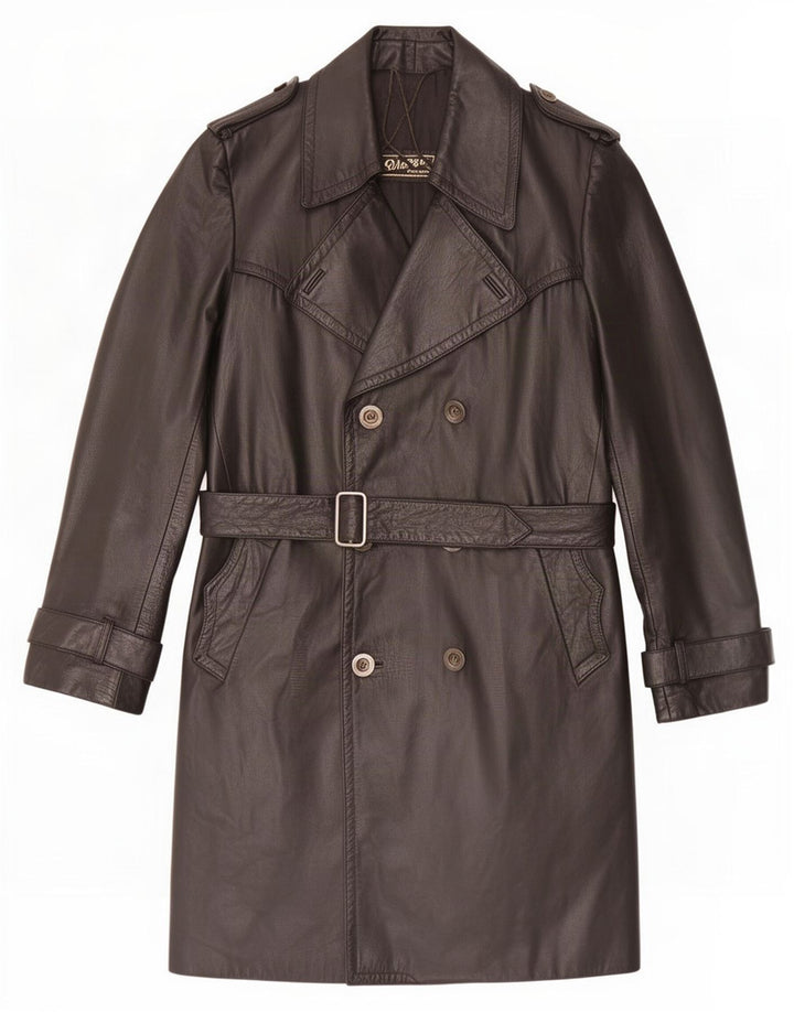 Windsor Mens Double Breasted Leather Coat IT 50 Large Black