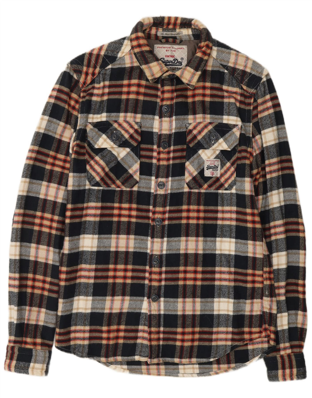 SUPERDRY Mens Flannel Shirt Large Black Check Cotton