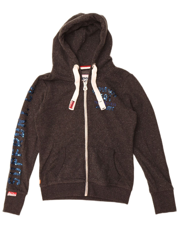 Superdry Womens Graphic Zip Hoodie Sweater UK 10 Small Grey Polyester