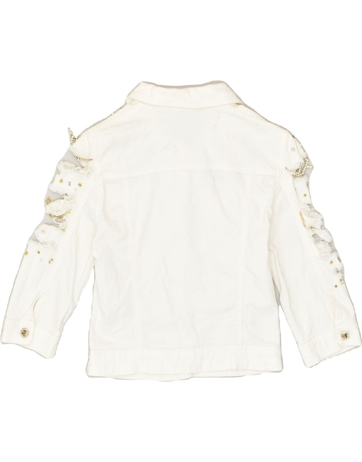 VINTAGE Womens 3/4 Sleeve Distressed Denim Jacket EU 36 Small White Cotton | Vintage Vintage | Thrift | Second-Hand Vintage | Used Clothing | Messina Hembry 