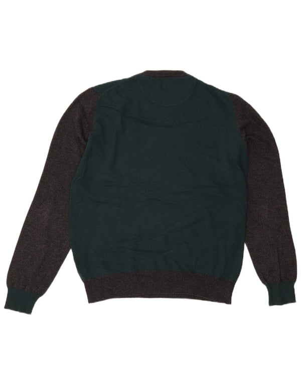Harmont & Blaine Mens Crew Neck Jumper Sweater Small Green Colourblock Wool