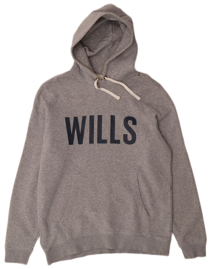 JACK WILLS Mens Graphic Hoodie Jumper Large Grey Cotton