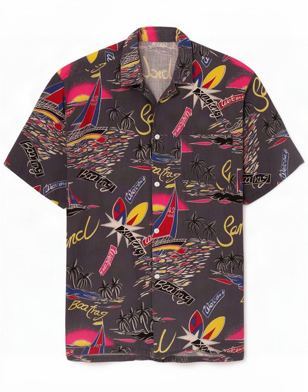 Vintage Mens Hawaiian Short Sleeve Shirt Small Grey Floral