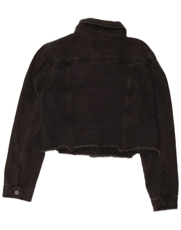 Guess Womens Distressed Crop Denim Jacket UK 12 Medium Black Cotton