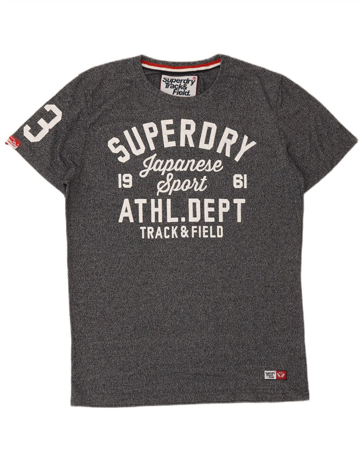 SUPERDRY Mens Graphic T-Shirt Top Medium Grey Flecked Cotton