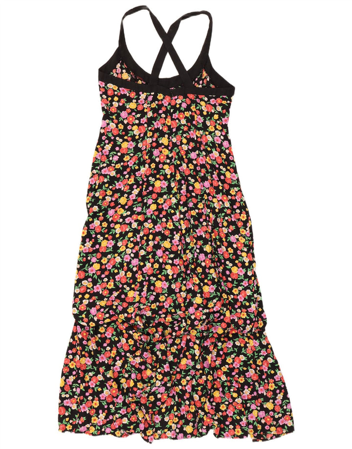 Vintage Womens Maxi Sundress UK 12 Medium Black Floral
