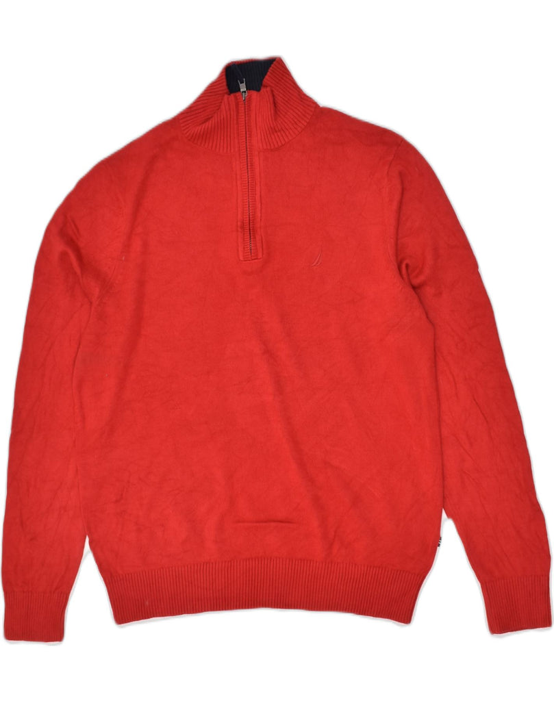 NAUTICA Mens Zip Neck Jumper Sweater Small Red Cotton | Vintage Nautica | Thrift | Second-Hand Nautica | Used Clothing | Messina Hembry 