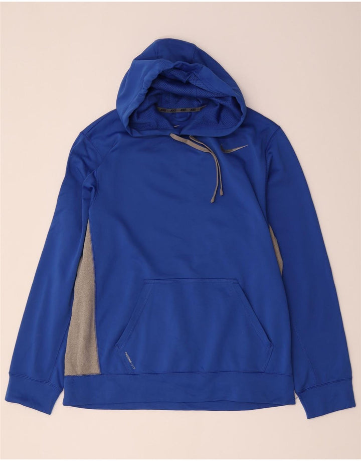 Nike Mens Therma-Fit Hoodie Jumper Large Blue Colourblock Polyester