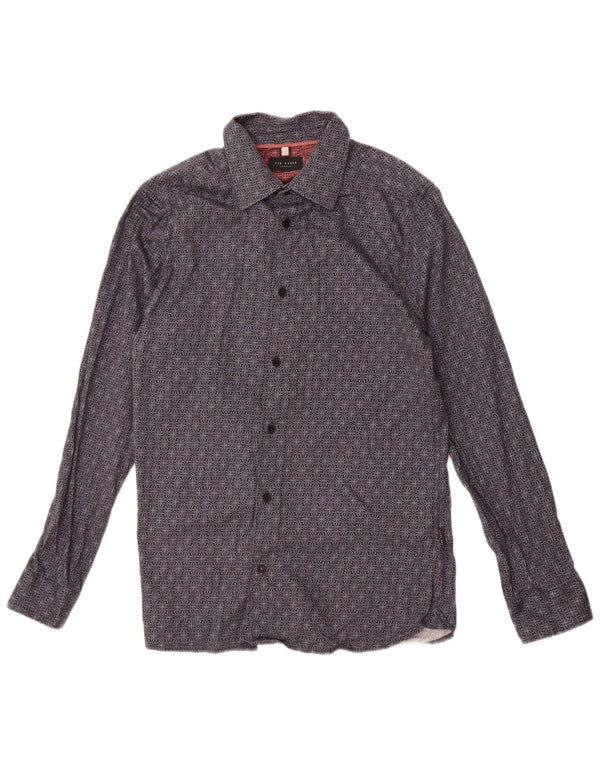 Ted Baker Mens Slim Fit Shirt Size 3 Medium Navy Blue Floral Cotton