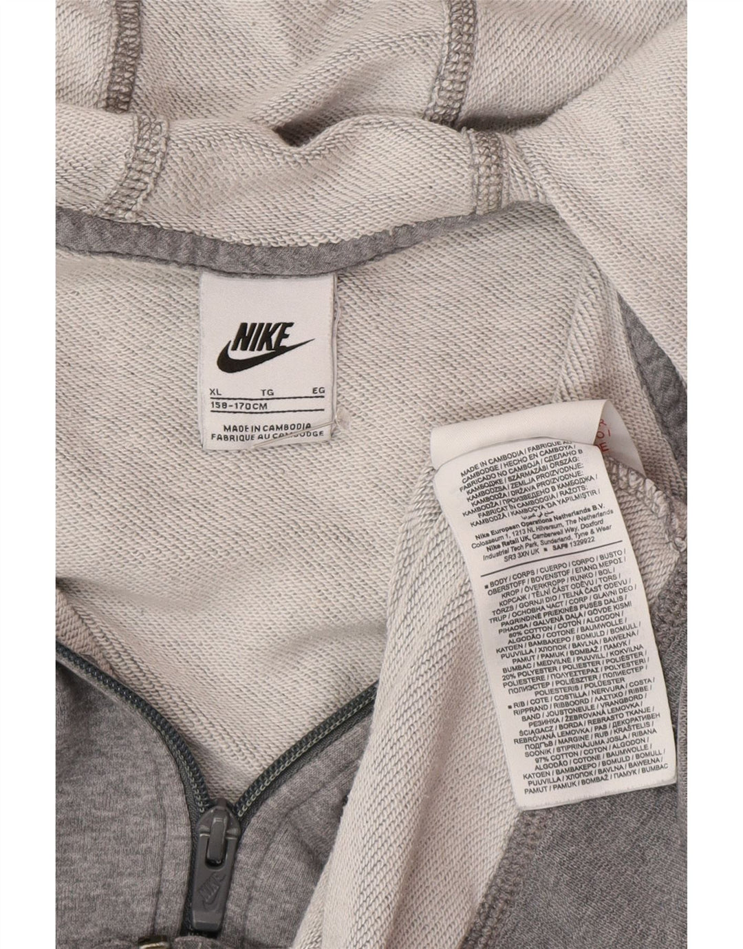 Nike Boys Zip Hoodie Sweater 13-14 Years XL  Grey Cotton