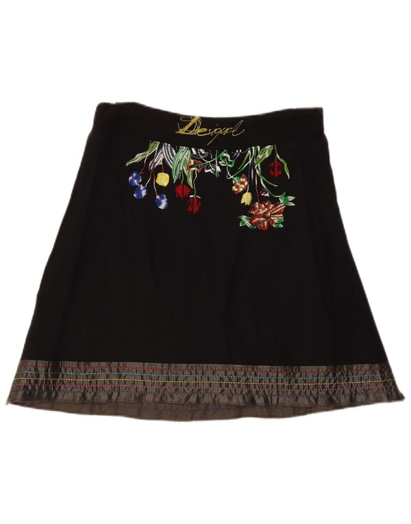 Desigual Womens A-Line Skirt Small W27 Black Floral Cotton