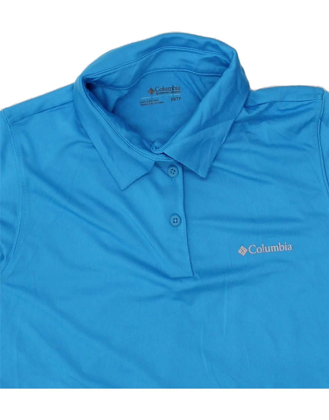 COLUMBIA Womens Graphic Polo Shirt UK 6 XS Blue Polyester Vintage Columbia and Second-Hand Columbia from Messina Hembry 