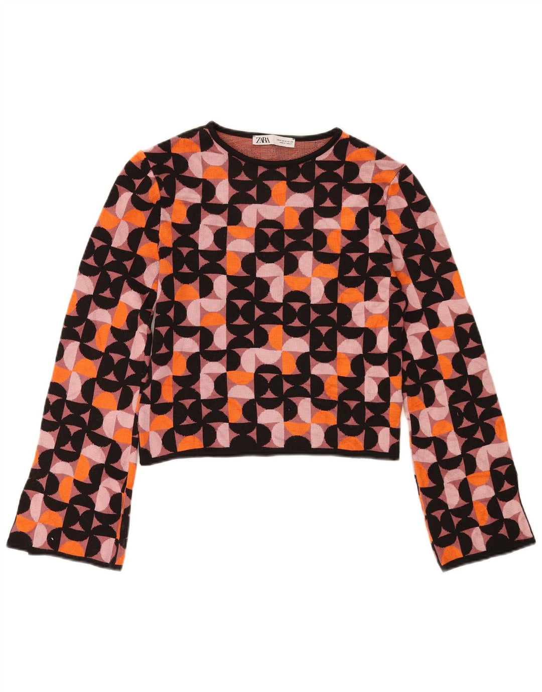 Zara Womens Crop Top Long Sleeve UK 12 Medium Multicoloured Geometric