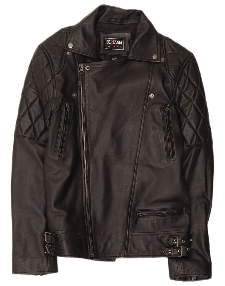 Bertanni Mens Leather Biker Jacket UK 38 Medium Black