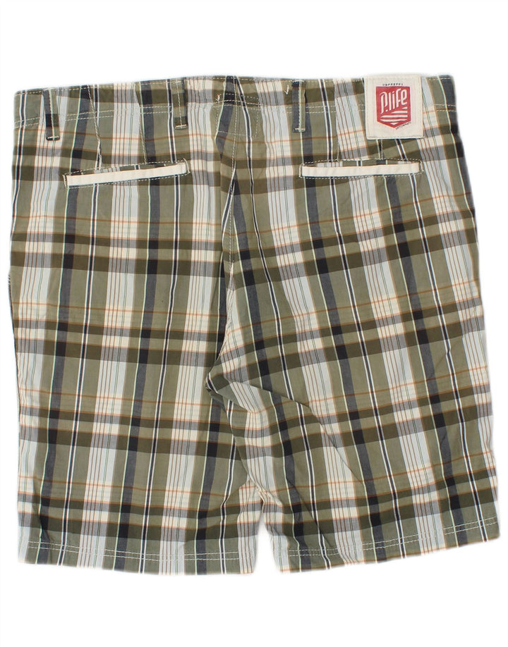 Playlife Mens Chino Shorts W36 Large Khaki Plaid