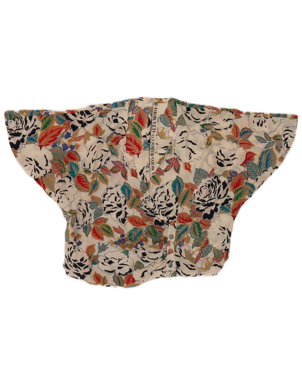 Vintage Womens Crop Batwing Shirt Blouse UK 14 Medium Multicoloured Floral