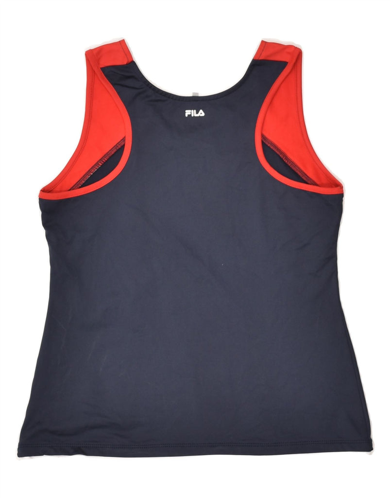 FILA Womens Vest Top UK 12 Medium Navy Blue Colourblock Polyester | Vintage Fila | Thrift | Second-Hand Fila | Used Clothing | Messina Hembry 