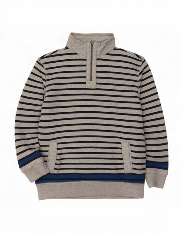 Tommy Hilfiger Mens Zip Neck Sweatshirt Jumper Large Grey Striped Cotton