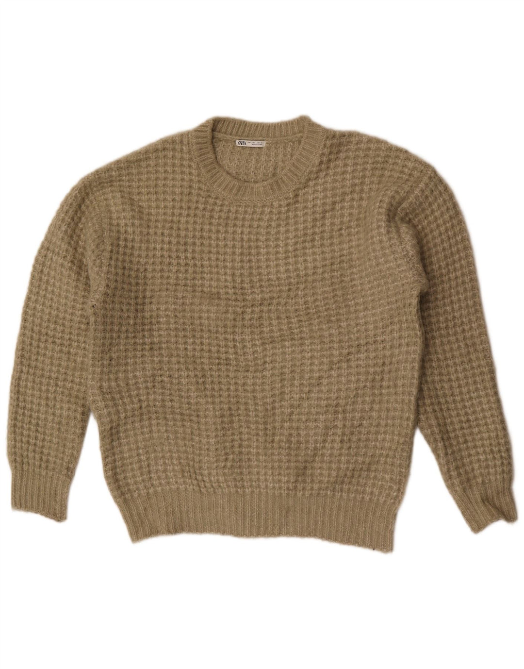 Zara Mens Crew Neck Jumper Sweater Large Khaki Polyester