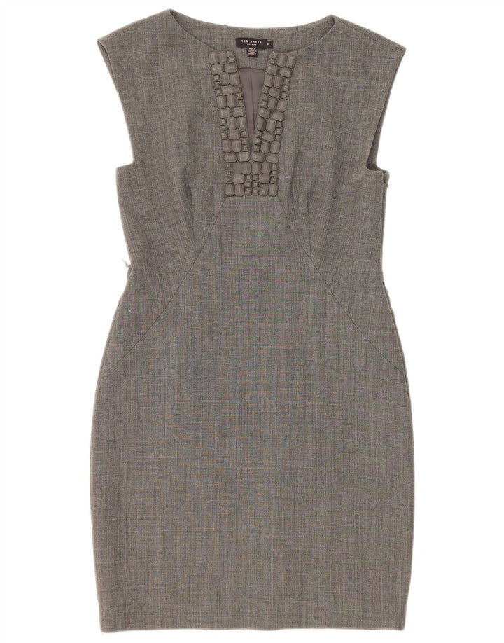 Ted Baker Womens Sleeveless Sheath Dress Size 2 Small Grey Polyester