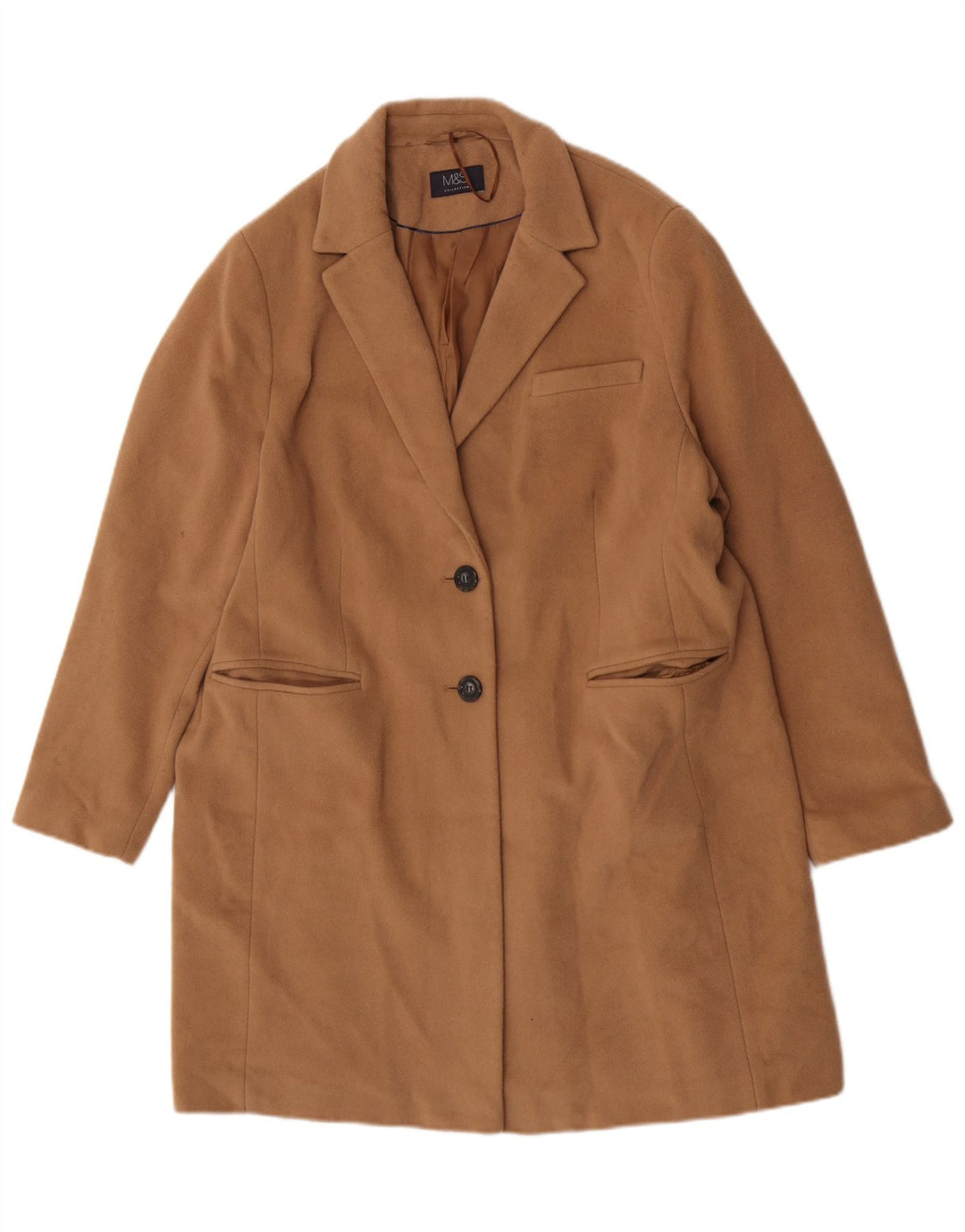 Marks & Spencer Womens Overcoat UK 20 2XL Brown Wool