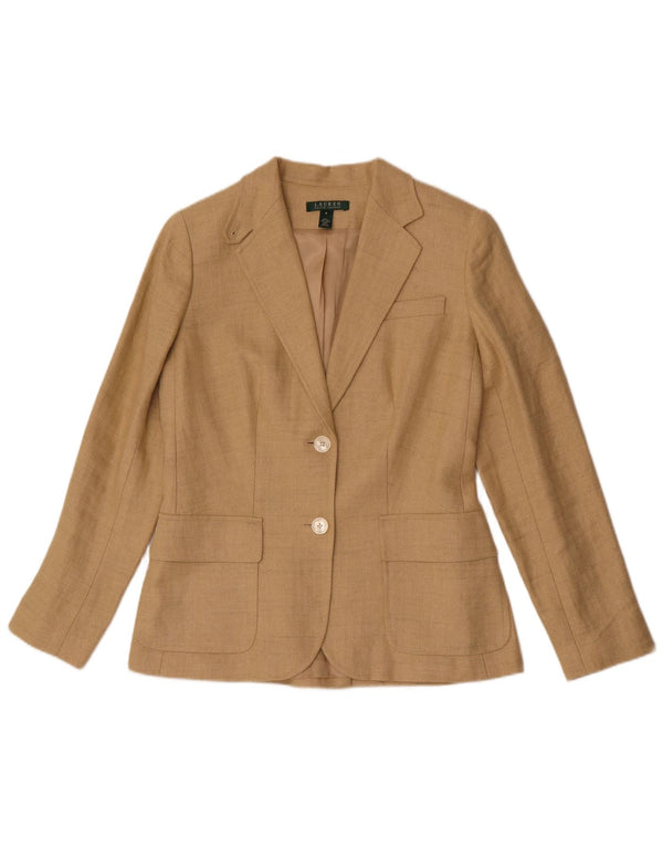 Ralph Lauren Womens 2 Button Blazer Jacket US 8 Medium Beige Herringbone