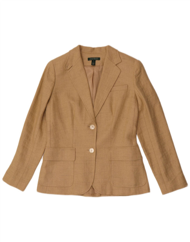 Ralph Lauren Womens 2 Button Blazer Jacket US 8 Medium Beige Herringbone