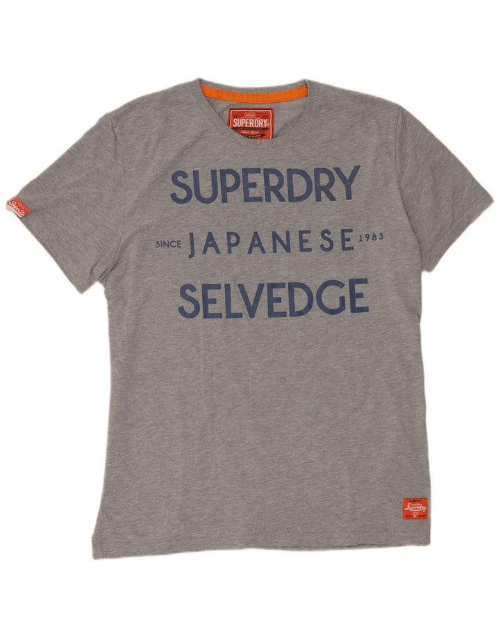 SUPERDRY Mens Graphic T-Shirt Top XL Grey Flecked Cotton