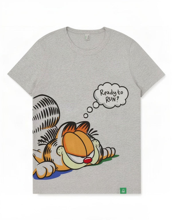 Benetton Womens Garfield Graphic T-Shirt Top UK 14 Medium Grey