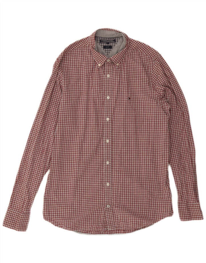 Tommy Hilfiger Mens Slim Fit Shirt Large Red Check Cotton