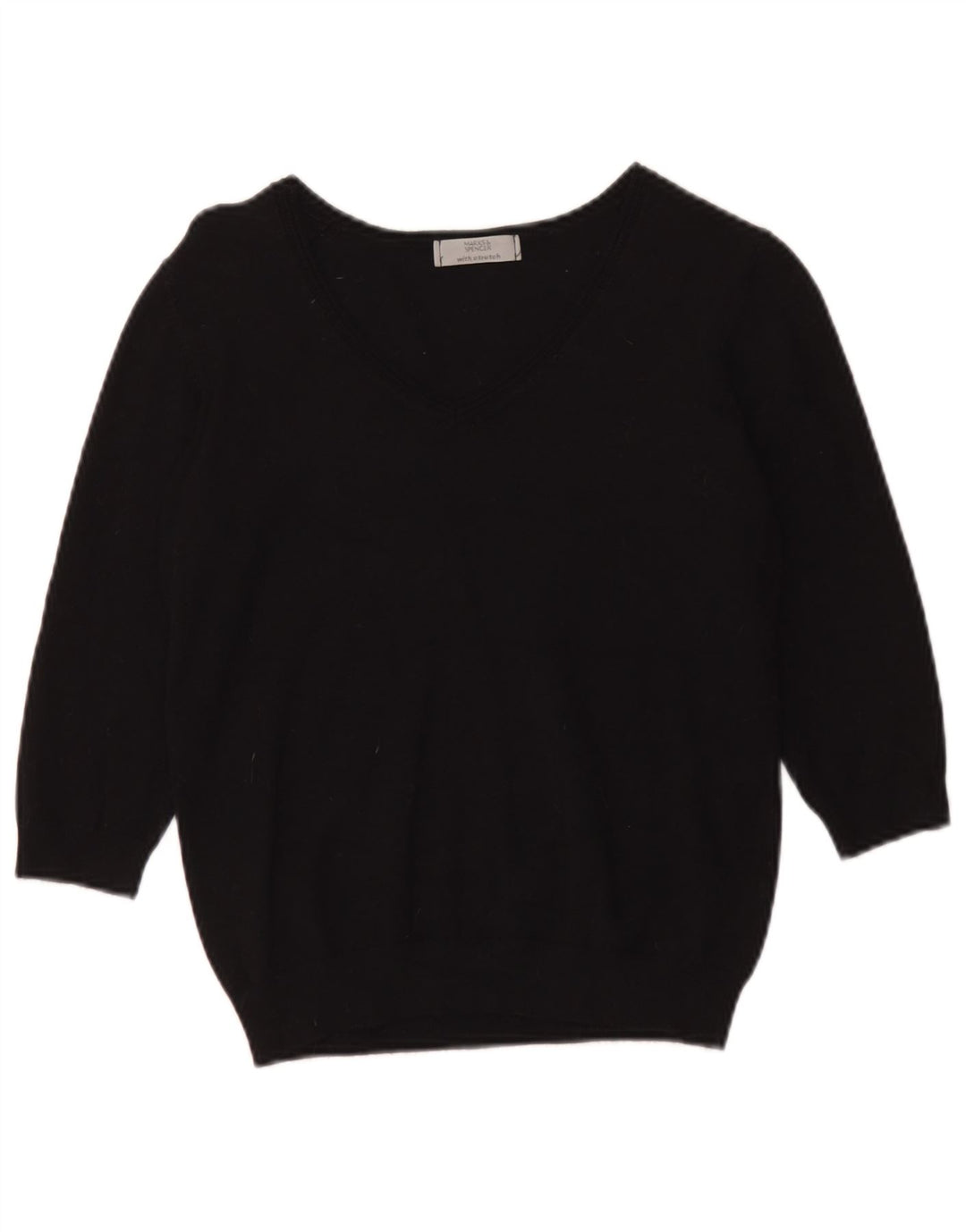 Marks & Spencer Womens Crop V-Neck Jumper Sweater UK 14 Medium Black