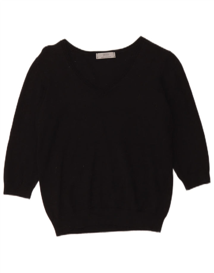 Marks & Spencer Womens Crop V-Neck Jumper Sweater UK 14 Medium Black