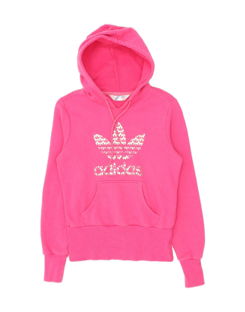 ADIDAS Womens Graphic Hoodie Jumper IT 38 XS Pink Cotton Vintage Adidas and Second-Hand Adidas from Messina Hembry 